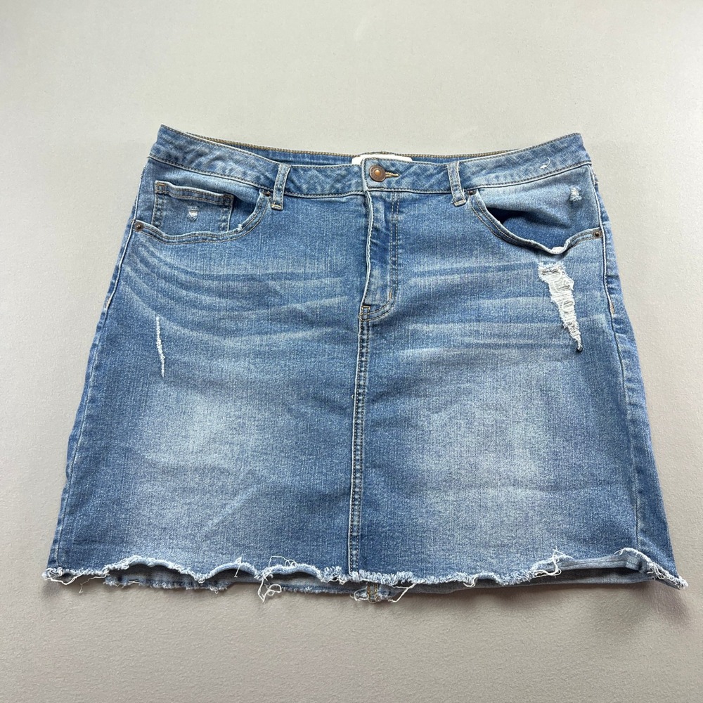 Marc New York Denim Mini Skirt Womens 16 Blue Cotton Stretch Medium Wash Raw Hem